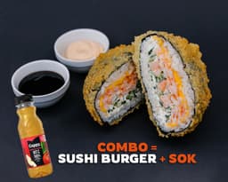Sushi burger with shrimp + Juice